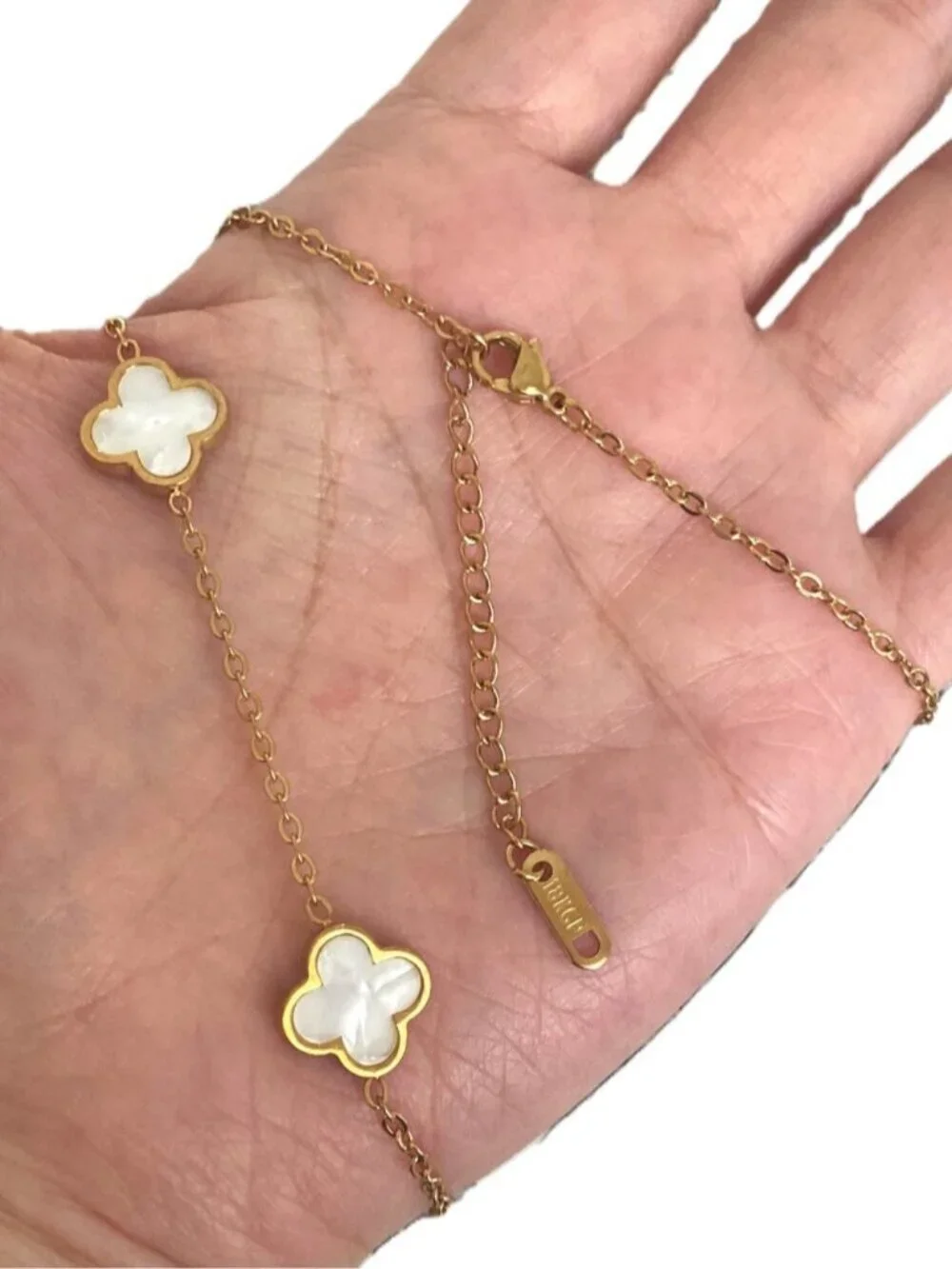 White Enamel Multiple Clover Necklace 18K Gold PVD Hypoallergenic NEW